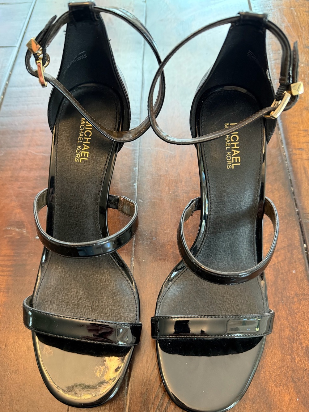 Michael Kors Black Patent Strappy Ankle-Heel Sandals size 7.